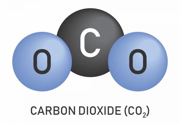 Illustration of Carbon dioxide molecular formula on white background.